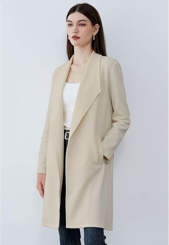 CHICWISH Women's Black/Brown/Oatmeal/Ivory Lapel Open Front Quilted Wide lapel Cotton-Blend Coat in Saudi Arabia