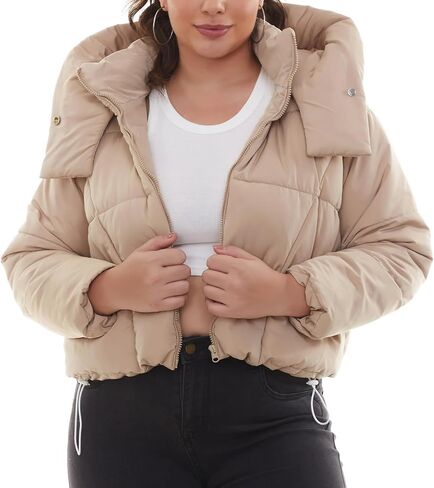 Women's Winter Fashion Cropped Bubble Jackets Stand Collar Hoodie Puffer Jacket Raglan Sleeve Quilted Coats in Kuwait