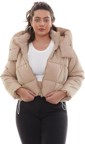 Women's Winter Fashion Cropped Bubble Jackets Stand Collar Hoodie Puffer Jacket Raglan Sleeve Quilted Coats in Kuwait