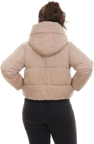 Women's Winter Fashion Cropped Bubble Jackets Stand Collar Hoodie Puffer Jacket Raglan Sleeve Quilted Coats in Kuwait