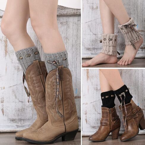 PHOGARY 4 Pairs Winter Warm Boot Cuffs for Women, Crochet Knitted Boot Socks for Gilrs Short Leg Warmers Boot Topper Socks Leg Cuffs Boot Warmers Winter Gift for Ladies in Saudi Arabia
