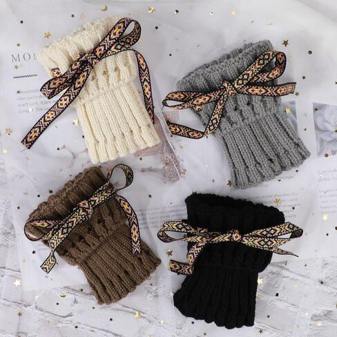 PHOGARY 4 Pairs Winter Warm Boot Cuffs for Women, Crochet Knitted Boot Socks for Gilrs Short Leg Warmers Boot Topper Socks Leg Cuffs Boot Warmers Winter Gift for Ladies in Saudi Arabia