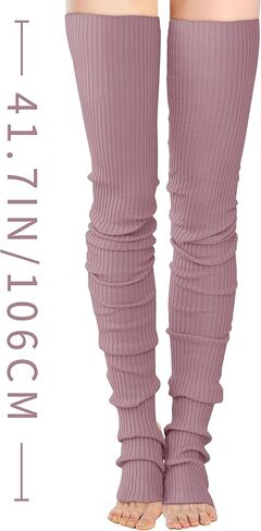 v28 Women Girls Extra Long Thigh High Neon Ribbed Knit Warm Leg Warmers for Yoga in Kuwait