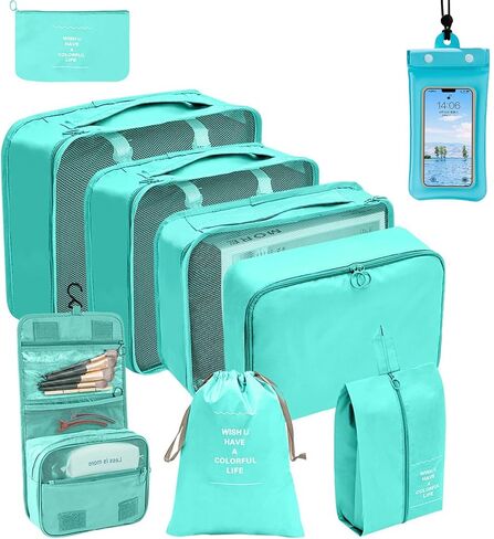 VICSDEP 9 Set Packing Cubes, Luggage Packing Organizers Travel Accessories with Cell Phone Pouch Waterproof for Suitcases, Pink in Saudi Arabia