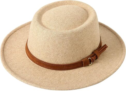 قبعة لانزوم النسائية الرجعية من اللباد بنما مع إبزيم حزام من الصوف قبعة فيدورا بحافة واسعة in Kuwait