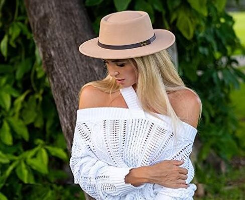 قبعة لانزوم النسائية الرجعية من اللباد بنما مع إبزيم حزام من الصوف قبعة فيدورا بحافة واسعة in Kuwait