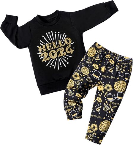 TyeSmo Toddler New Years Eve Outfit Hello 2024 Pullover Pant Sets 12M-5T Toddler Boy New Years Eve Outfit New Years Outfit in Saudi Arabia