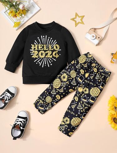 TyeSmo Toddler New Years Eve Outfit Hello 2024 Pullover Pant Sets 12M-5T Toddler Boy New Years Eve Outfit New Years Outfit in Saudi Arabia