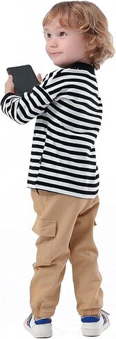 Little Boy's 2 Pcs Fall Long-Sleeve Stripe Polo Shirts + Cargo Pants Clothes Set in Kuwait