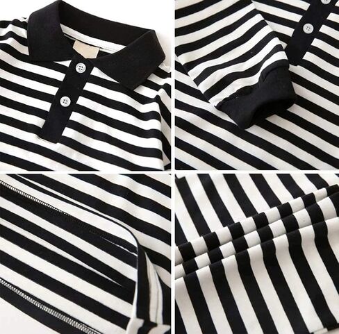 Little Boy's 2 Pcs Fall Long-Sleeve Stripe Polo Shirts + Cargo Pants Clothes Set in Kuwait