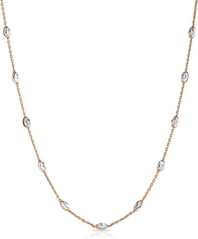 Sterling Silver Station Oval Bead Necklace for Women Teen Girls- 925 Station Necklace, 925 Silver Jewelry, Sterling Silver Necklace 10-36 Inch, Silver, Gold, Rose Gold in Kuwait