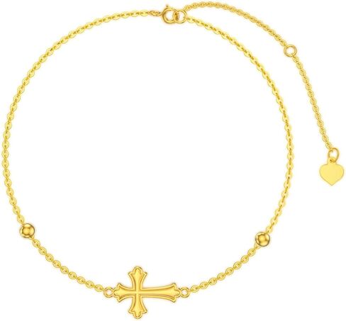 FENCCI 14K خلخال من الذهب الحقيقي للنساء، سوار خلخال من الذهب الأصفر للنساء، مجوهرات الشاطئ الدينية للقدم، هدايا عيد الميلاد لزوجتها الأم، 8 "-10" in Kuwait