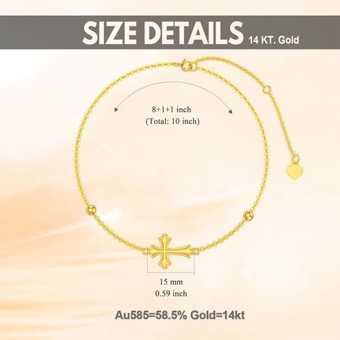 FENCCI 14K خلخال من الذهب الحقيقي للنساء، سوار خلخال من الذهب الأصفر للنساء، مجوهرات الشاطئ الدينية للقدم، هدايا عيد الميلاد لزوجتها الأم، 8 "-10" in Kuwait