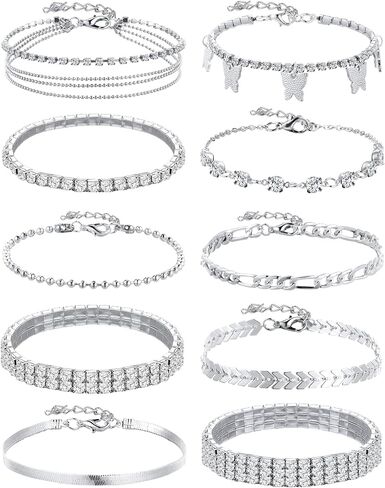 Jadive 10 Pcs Ankle Bracelets for Women Adjustable Beaded Boho Beach Anklet Chain Bracelet Jewelry Anklet Set for Teens Girls, 10 Styles in Saudi Arabia