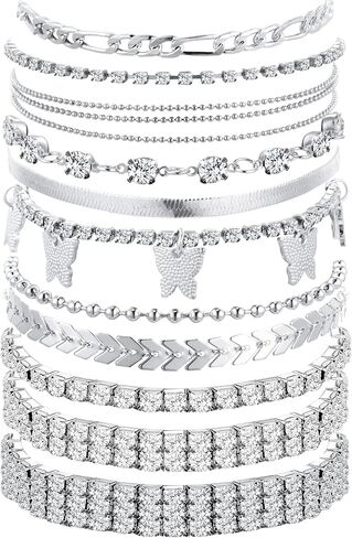Jadive 10 Pcs Ankle Bracelets for Women Adjustable Beaded Boho Beach Anklet Chain Bracelet Jewelry Anklet Set for Teens Girls, 10 Styles in Saudi Arabia