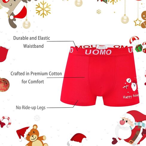 Trendy Boy Boys Christmas Cotton Boxer Briefs Underwear 2-12 Years 4-Pack Red colour in Saudi Arabia