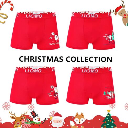 Trendy Boy Boys Christmas Cotton Boxer Briefs Underwear 2-12 Years 4-Pack Red colour in Saudi Arabia