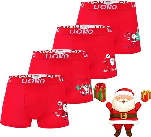 Trendy Boy Boys Christmas Cotton Boxer Briefs Underwear 2-12 Years 4-Pack Red colour in Saudi Arabia