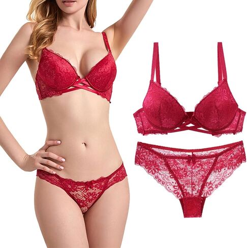 Swbreety Women's Push Up Bra and Panty Set Sexy Lace Lingerie Set Underwire Padded Bra Underwear Set in Saudi Arabia
