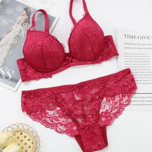 Swbreety Women's Push Up Bra and Panty Set Sexy Lace Lingerie Set Underwire Padded Bra Underwear Set in Saudi Arabia