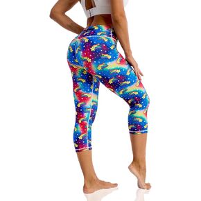 Women's Yoga Pants Capri Leggings for Women Compression Leggings Colorful Patterned Tummy Control Workout Leggings in Kuwait