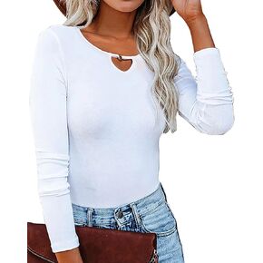 تيشيرتات Donnalla بأكمام طويلة وياقة دائرية وقمصان مثيرة ومضلعة بقصة ضيقة S-XXL