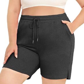 FOREYOND Plus Size Shorts for Women Yoga Lounge Workout Exercise Sports Sweat Shorts with Pockets