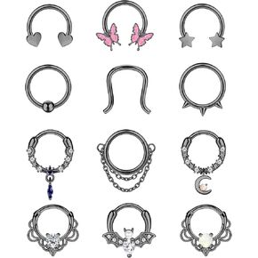 12 قطعة من حلقات الحاجز 16 جرام من Florideco للنساء والرجال، حلقة الأنف، حلقة حدوة الحصان، طوق هيليكس دايث الغضروف، أقراط تشيكوسلوفاكيا المتدلية لحاجز الأنف، ثقب المجوهرات in Kuwait