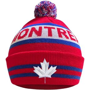 Dutern Canada Maple Leaf Montreal City Hockey Embroidery Classic Pom Cuff Montreal Beanie Hat Cuffed Winter Hat Knit Toque Skull Cap Red in Kuwait