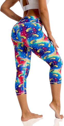 Women's Yoga Pants Capri Leggings for Women Compression Leggings Colorful Patterned Tummy Control Workout Leggings in Kuwait