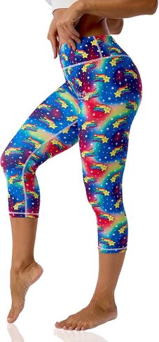Women's Yoga Pants Capri Leggings for Women Compression Leggings Colorful Patterned Tummy Control Workout Leggings in Kuwait