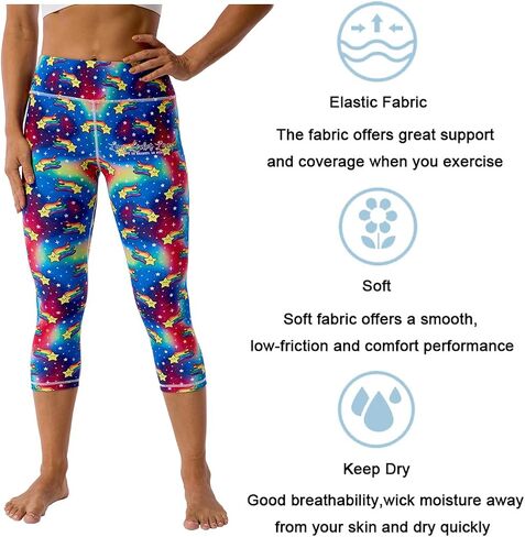 Women's Yoga Pants Capri Leggings for Women Compression Leggings Colorful Patterned Tummy Control Workout Leggings in Kuwait
