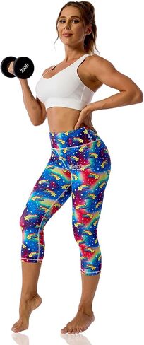 Women's Yoga Pants Capri Leggings for Women Compression Leggings Colorful Patterned Tummy Control Workout Leggings in Kuwait