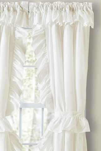 ستائر إليس زوج بريسيلا كلاسيكي عريض مكشكش مع ربطات عنق، 80 × 63 بوصة، أبيض in Kuwait