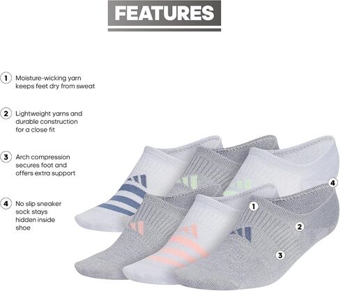 adidas womens Superlite 3.0 Super No Show Athletic Socks (6-pair) Ultra Low-profile With Targeted Cushion in Saudi Arabia