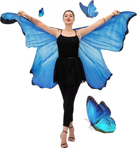 رداء جناح فراشة للنساء من جاست فور بارتي، فستان كيب فراشة ازرق للبالغين للهالوين، ازرق، مقاس واحد in Kuwait