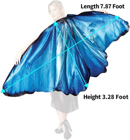 رداء جناح فراشة للنساء من جاست فور بارتي، فستان كيب فراشة ازرق للبالغين للهالوين، ازرق، مقاس واحد in Kuwait