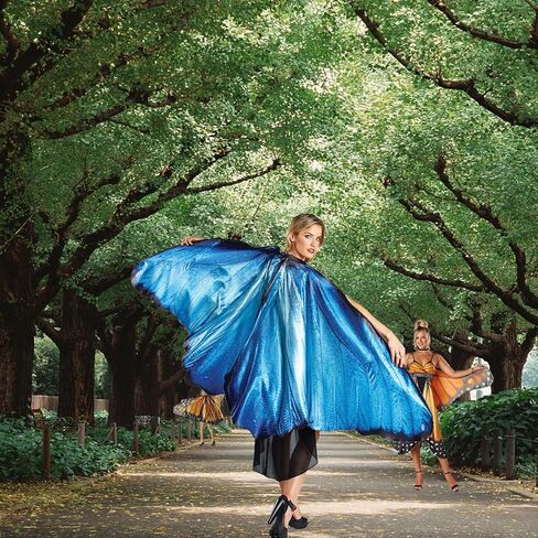 رداء جناح فراشة للنساء من جاست فور بارتي، فستان كيب فراشة ازرق للبالغين للهالوين، ازرق، مقاس واحد in Kuwait