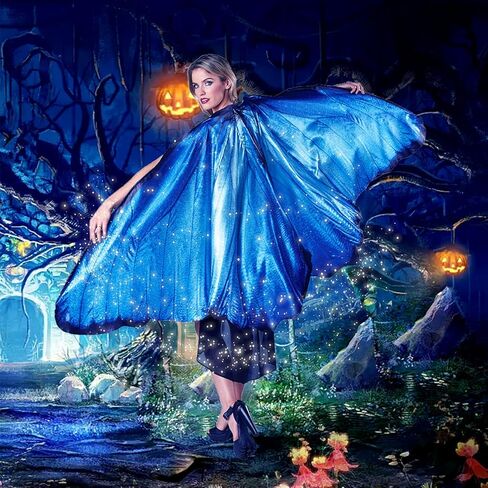 رداء جناح فراشة للنساء من جاست فور بارتي، فستان كيب فراشة ازرق للبالغين للهالوين، ازرق، مقاس واحد in Kuwait