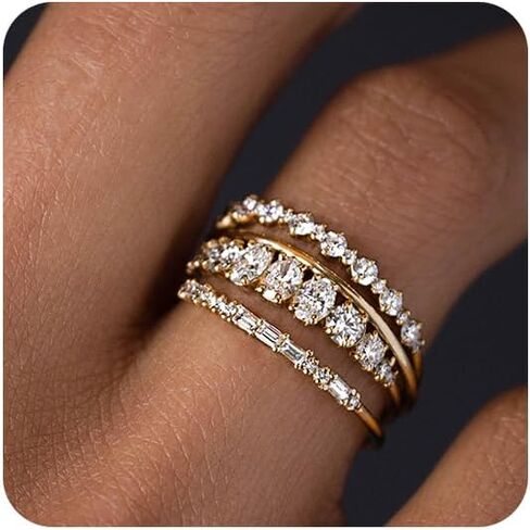 TOBENY Stackable Gold Rings for Women Non Tarnish Dainty 14K Gold Plated Stacking Cubic Zirconia Thumb Ring Set Trendy Statement Promise Wedding Bands Engagement Rings for Women Size 6 7 8 9 10 in Saudi Arabia