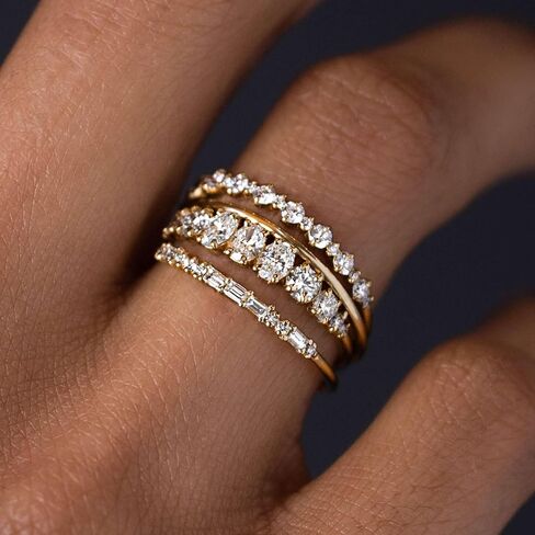 TOBENY Stackable Gold Rings for Women Non Tarnish Dainty 14K Gold Plated Stacking Cubic Zirconia Thumb Ring Set Trendy Statement Promise Wedding Bands Engagement Rings for Women Size 6 7 8 9 10 in Saudi Arabia