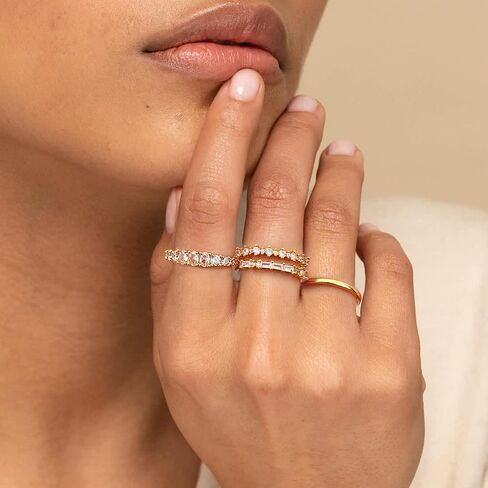 TOBENY Stackable Gold Rings for Women Non Tarnish Dainty 14K Gold Plated Stacking Cubic Zirconia Thumb Ring Set Trendy Statement Promise Wedding Bands Engagement Rings for Women Size 6 7 8 9 10 in Saudi Arabia