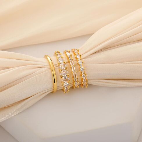 TOBENY Stackable Gold Rings for Women Non Tarnish Dainty 14K Gold Plated Stacking Cubic Zirconia Thumb Ring Set Trendy Statement Promise Wedding Bands Engagement Rings for Women Size 6 7 8 9 10 in Saudi Arabia