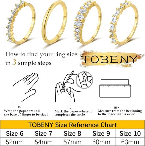TOBENY Stackable Gold Rings for Women Non Tarnish Dainty 14K Gold Plated Stacking Cubic Zirconia Thumb Ring Set Trendy Statement Promise Wedding Bands Engagement Rings for Women Size 6 7 8 9 10 in Saudi Arabia