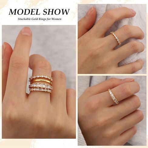 TOBENY Stackable Gold Rings for Women Non Tarnish Dainty 14K Gold Plated Stacking Cubic Zirconia Thumb Ring Set Trendy Statement Promise Wedding Bands Engagement Rings for Women Size 6 7 8 9 10 in Saudi Arabia