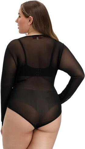 Hanna Nikole Women's Plus Size See Through Bodysuit Sheer Long Sleeve Jumpsuit in Saudi Arabia