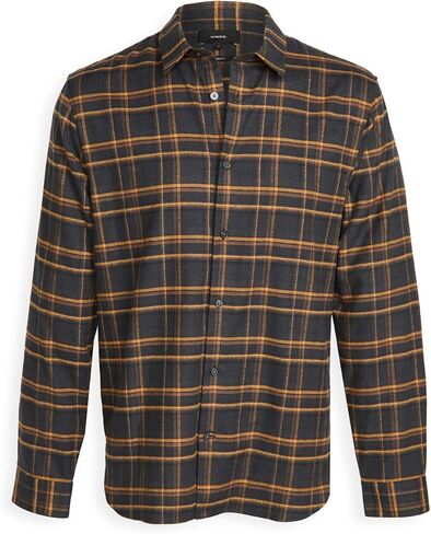 Vince Men's Windowpane Plaid L/S, Stone Charcoal, M in Saudi Arabia