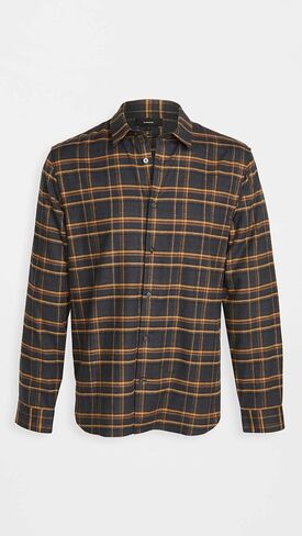 Vince Men's Windowpane Plaid L/S, Stone Charcoal, M in Saudi Arabia
