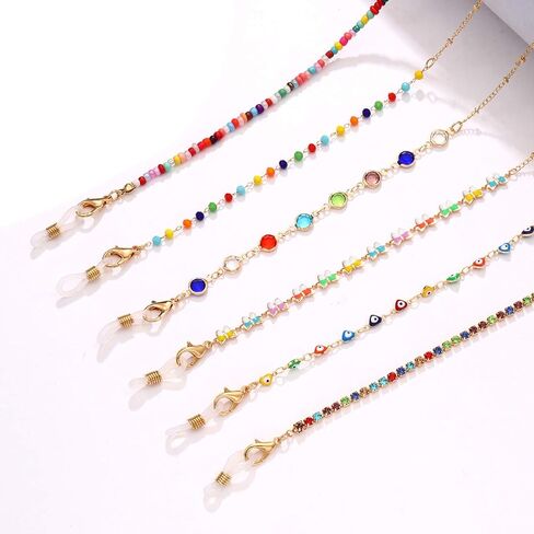 ان ال سي ايه سي سلسلة نظارات مطرزة عصرية على شكل فراشة وعين الحسد مع حبل قصير لحمل النظارات الشمسية وقلادة النظارات للنساء والفتيات 6 قطع in Kuwait