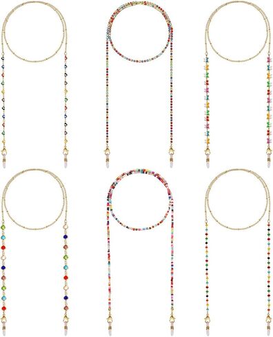 ان ال سي ايه سي سلسلة نظارات مطرزة عصرية على شكل فراشة وعين الحسد مع حبل قصير لحمل النظارات الشمسية وقلادة النظارات للنساء والفتيات 6 قطع in Kuwait